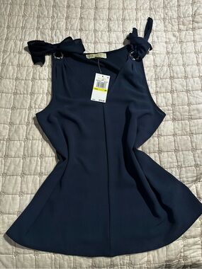 MICHAEL Michael Kors Navy Bow Shoulder Tank